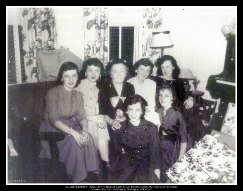 Blanche Pepin Audette and her daughters on Christmas Eve 1952